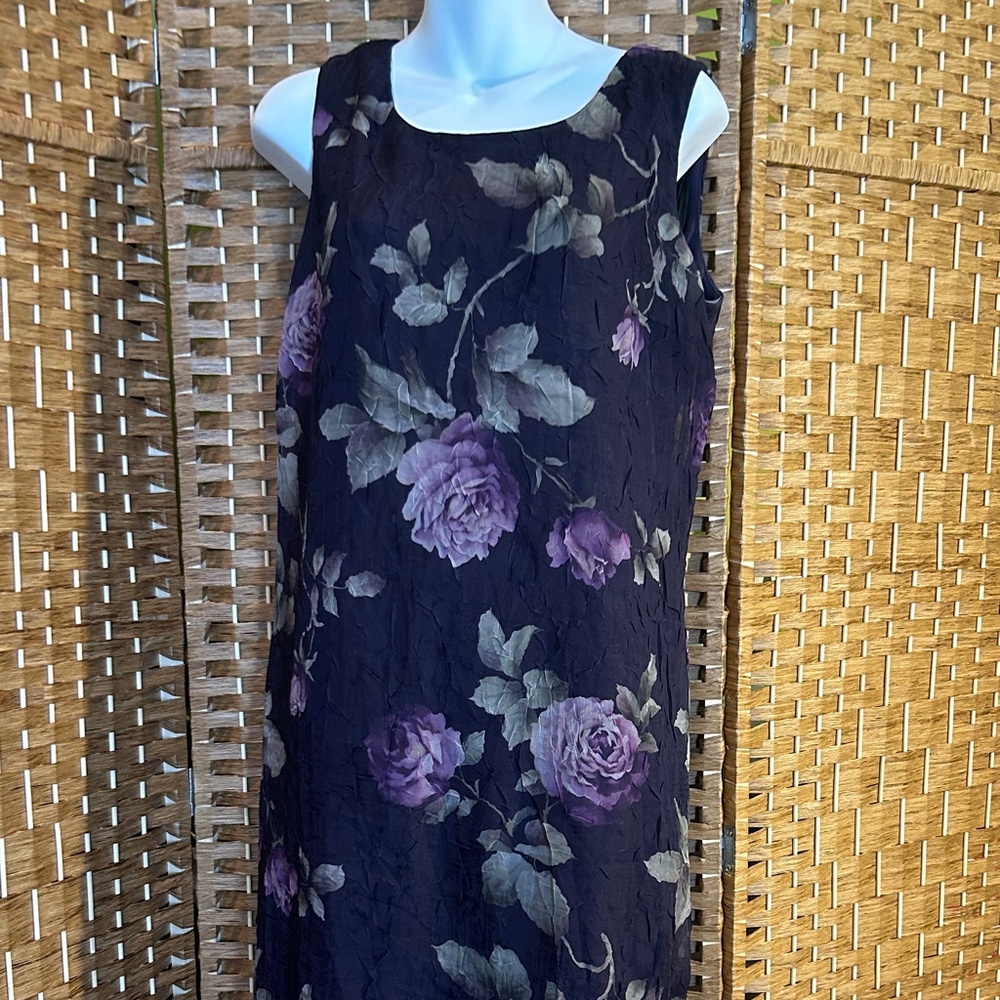 Vintage Floral Maxi Dress Petite Purple Rose Sleeveless Midi Maxi Lined Sz 10P